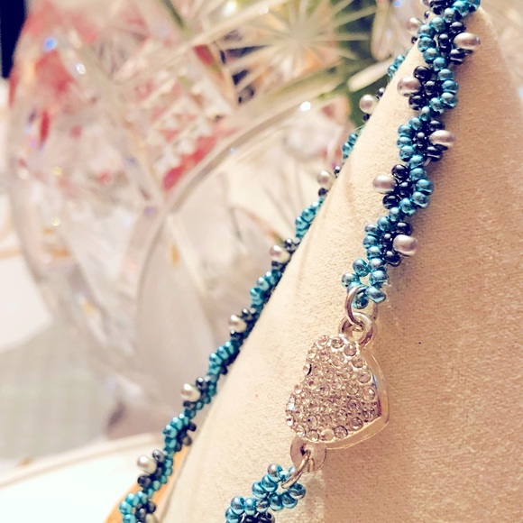 Mooey Bracelets Jewelry - Turquoise Blue Silver Grey Zircon bracelet minimalist thin  NWOT Magnetic Heart